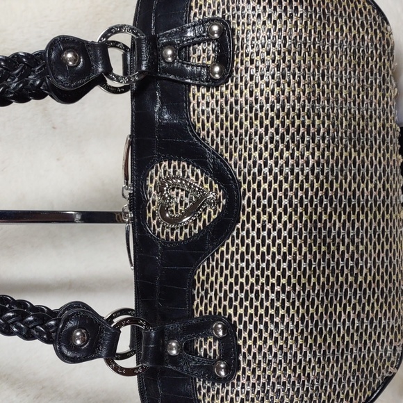 MC Marc Chantal Woven Rattan/Croc Embossed Leather Shoulder Bag - Picture 2 of 12